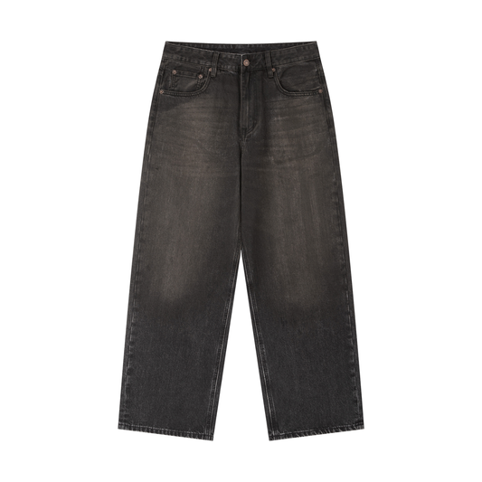 Unisex Vintage Wash Loose Fit Denim Jeans in black