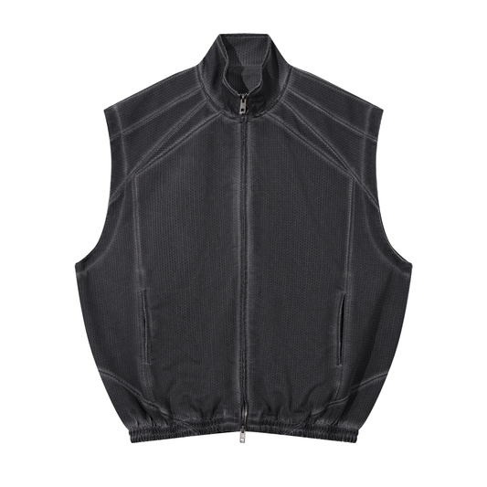 Unisex Vintage Wash Mesh Full-Zip Vest in dark gray