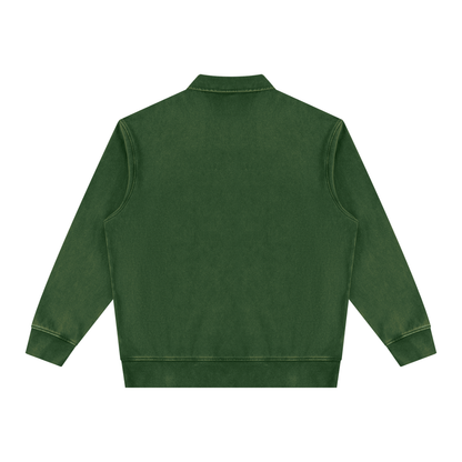 Unisex Vintage Wash Quarter-Zip Sweatshirt in blackish green, alternate angle