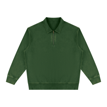 Unisex Vintage Wash Quarter-Zip Sweatshirt in blackish green