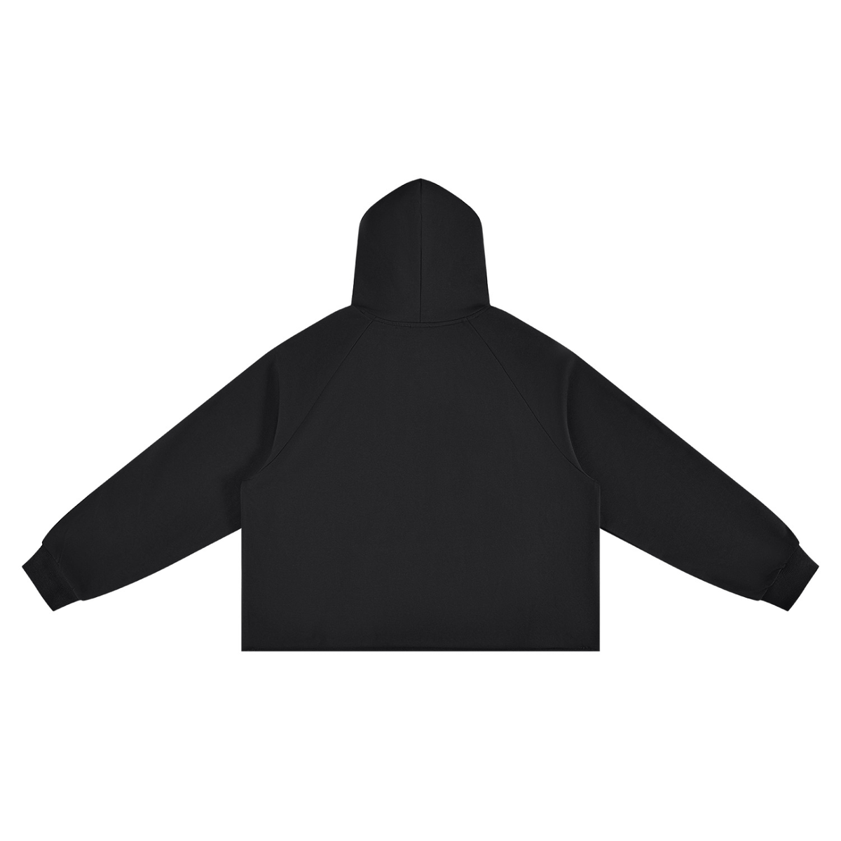 Unisex Vintage Wash Raw Edge Boxy Hoodie in black, alternate angle