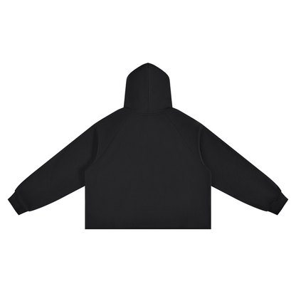Unisex Vintage Wash Raw Edge Boxy Hoodie in black, alternate angle