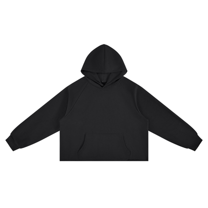 Unisex Vintage Wash Raw Edge Boxy Hoodie in black