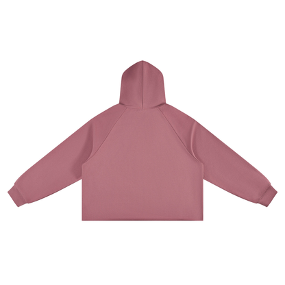 Unisex Vintage Wash Raw Edge Boxy Hoodie in carmine, alternate angle