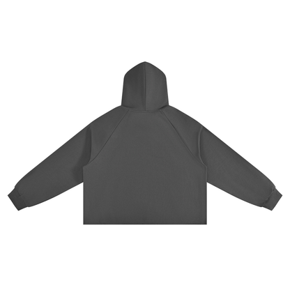 Unisex Vintage Wash Raw Edge Boxy Hoodie in dark gray, alternate angle