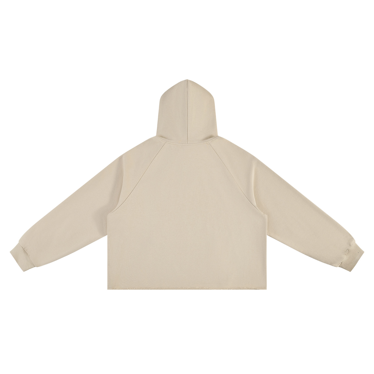 Unisex Vintage Wash Raw Edge Boxy Hoodie in khaki, alternate angle
