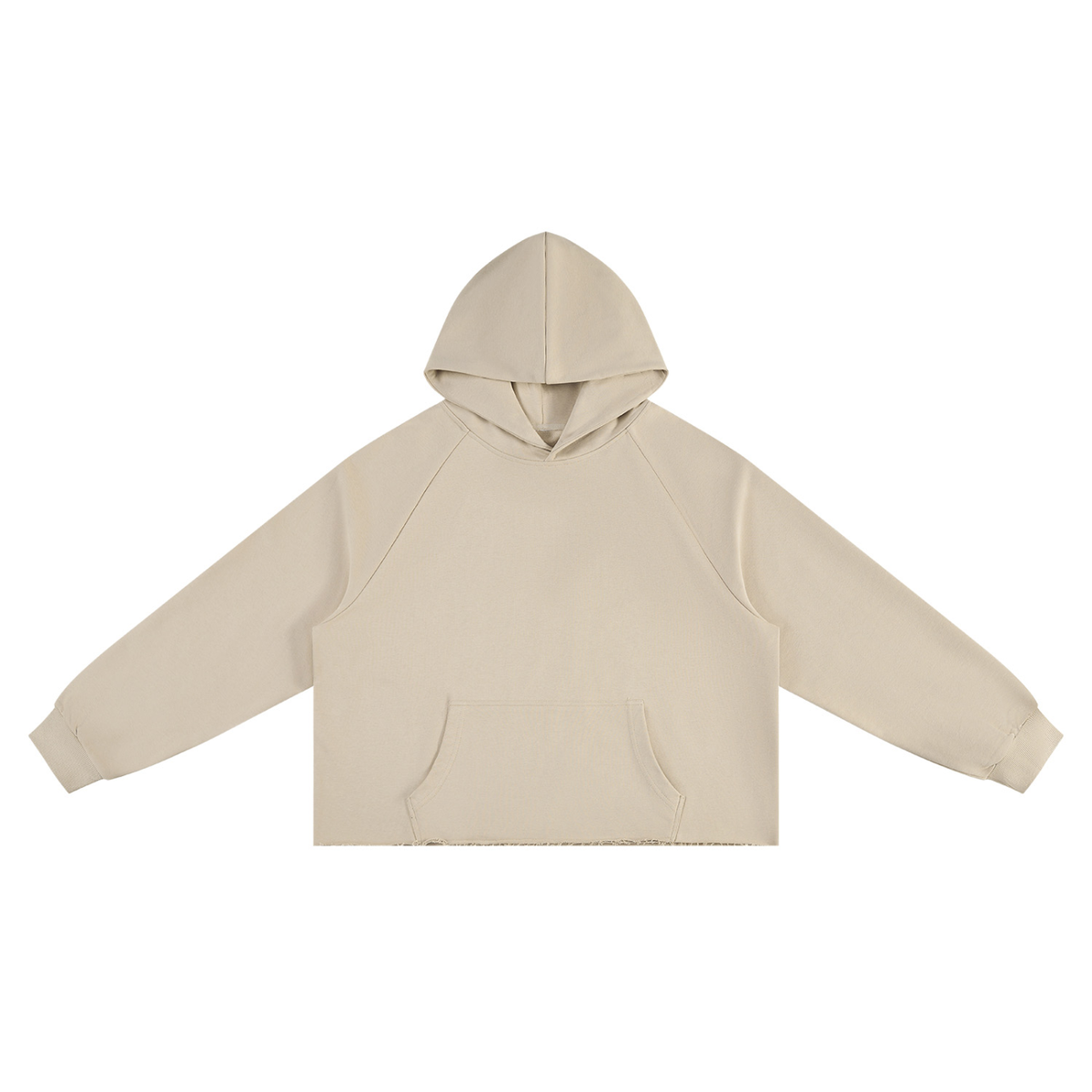 Unisex Vintage Wash Raw Edge Boxy Hoodie in khaki
