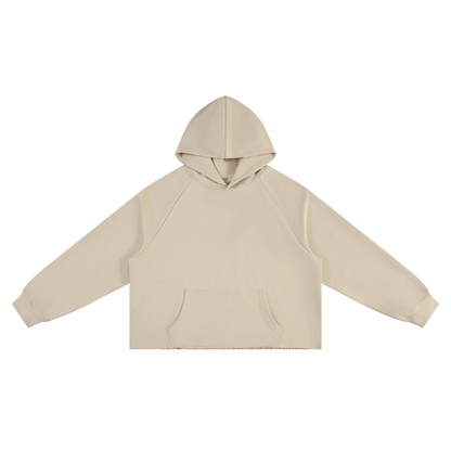 Unisex Vintage Wash Raw Edge Boxy Hoodie in khaki