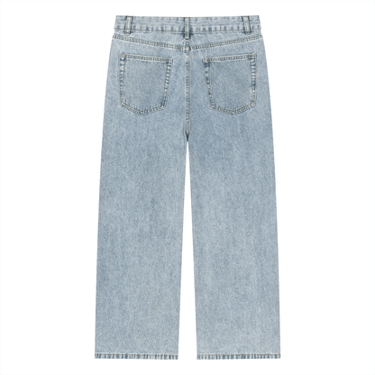 Unisex Vintage Wash Straight Leg Jeans in blue, alternate angle