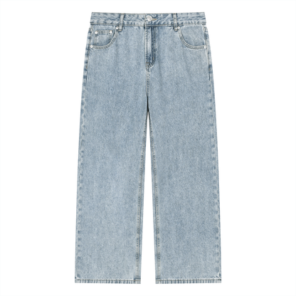 Unisex Vintage Wash Straight Leg Jeans in blue