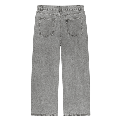 Unisex Vintage Wash Straight Leg Jeans in light gray, alternate angle
