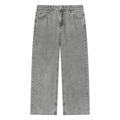 Unisex Vintage Wash Straight Leg Jeans in light gray