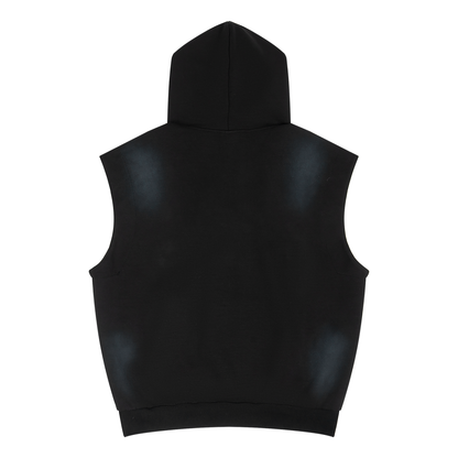 Unisex Vintage Wash Sun Fade Sleeveless Hoodie in black, alternate angle