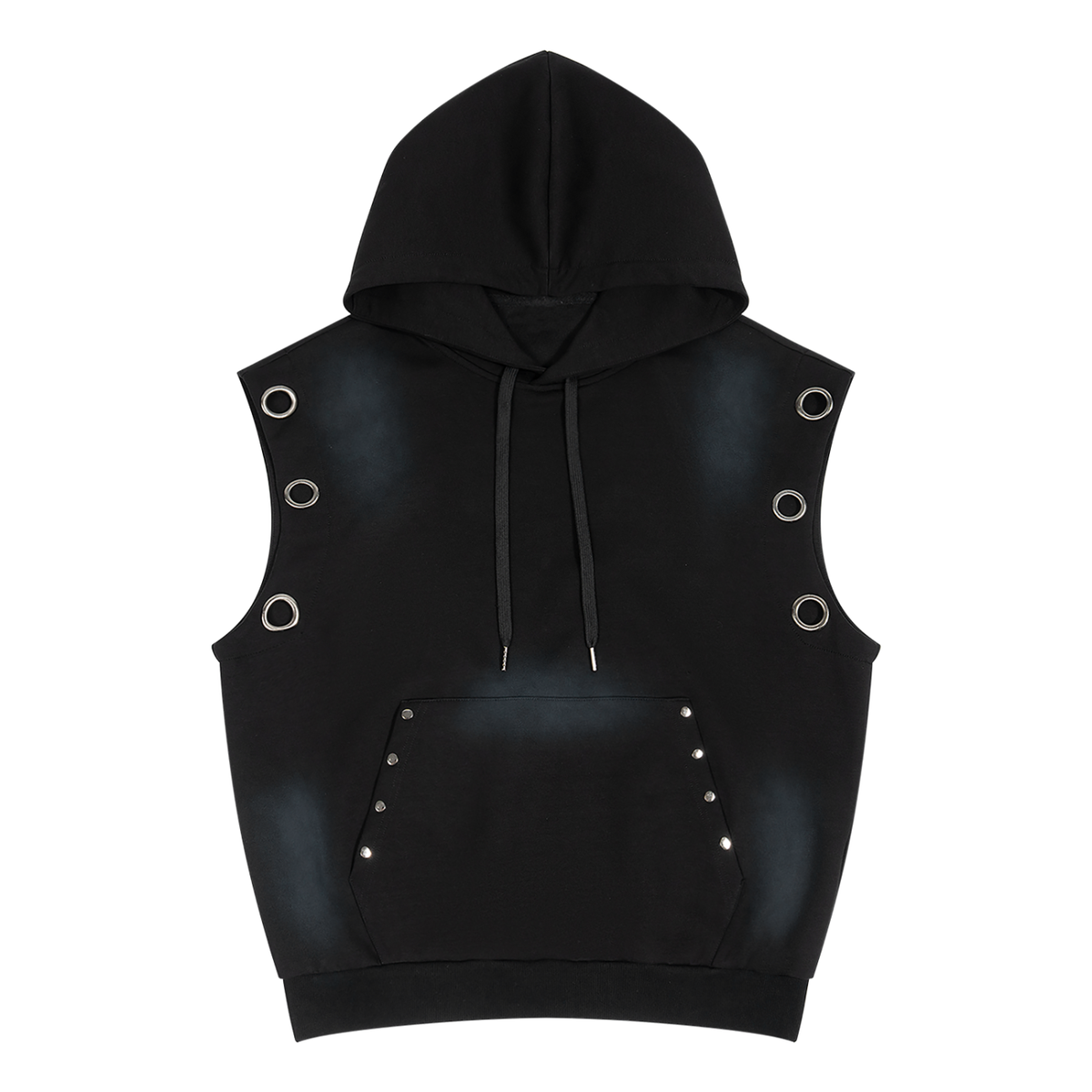 Unisex Vintage Wash Sun Fade Sleeveless Hoodie in black