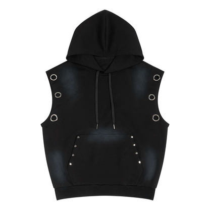 Unisex Vintage Wash Sun Fade Sleeveless Hoodie in black