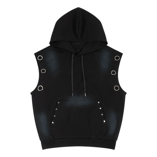 Unisex Vintage Wash Sun Fade Sleeveless Hoodie in black