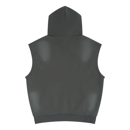 Unisex Vintage Wash Sun Fade Sleeveless Hoodie in dark gray, alternate angle