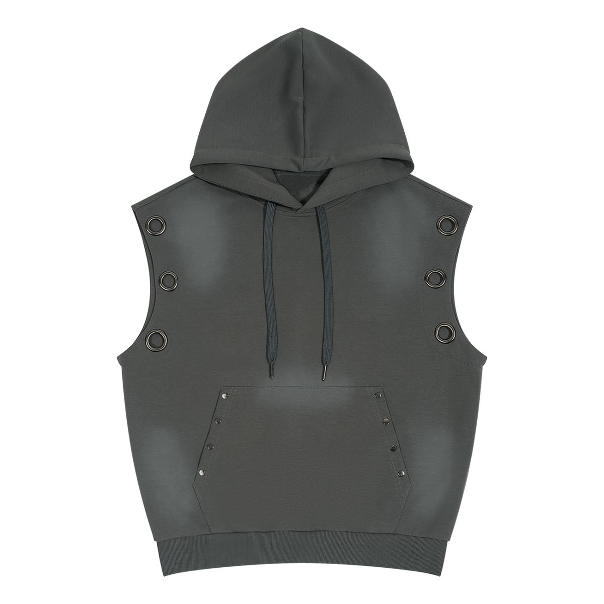 Unisex Vintage Wash Sun Fade Sleeveless Hoodie in dark gray
