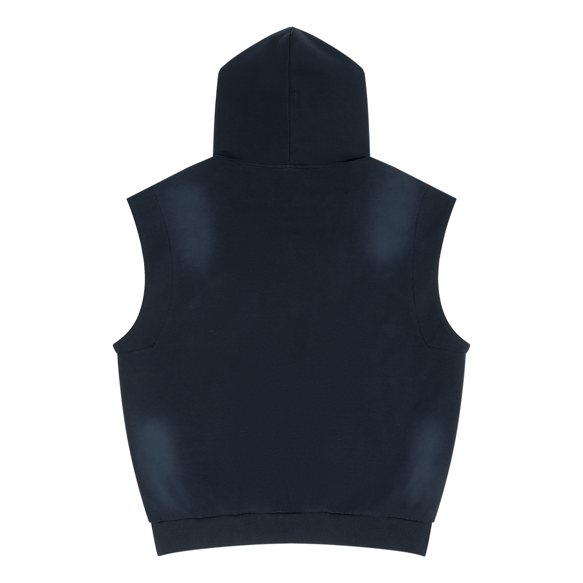 Unisex Vintage Wash Sun Fade Sleeveless Hoodie in navy blue, alternate angle