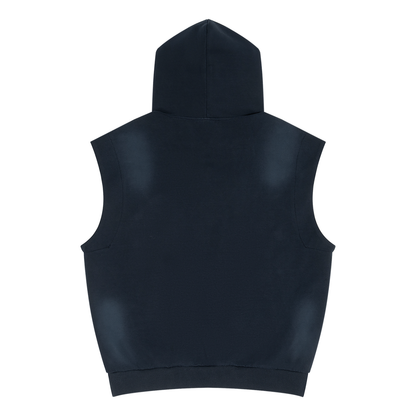 Unisex Vintage Wash Sun Fade Sleeveless Hoodie in navy blue, alternate angle