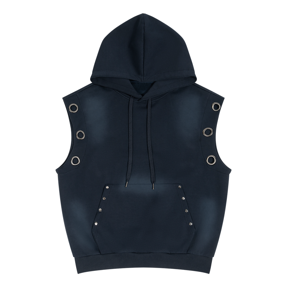 Unisex Vintage Wash Sun Fade Sleeveless Hoodie in navy blue