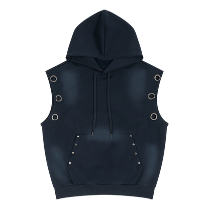 Unisex Vintage Wash Sun Fade Sleeveless Hoodie in navy blue