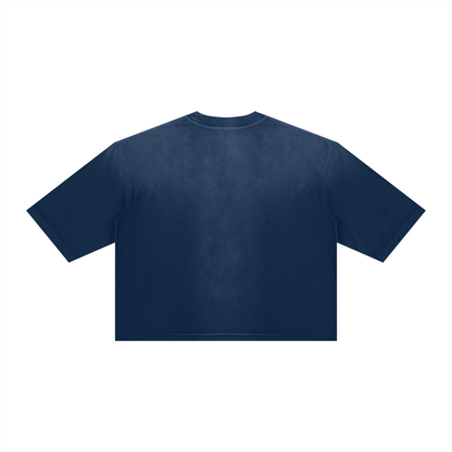 Unisex Vintage Wash Sunfade Boxy T-Shirt in navy blue, alternate angle