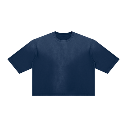 Unisex Vintage Wash Sunfade Boxy T-Shirt in navy blue