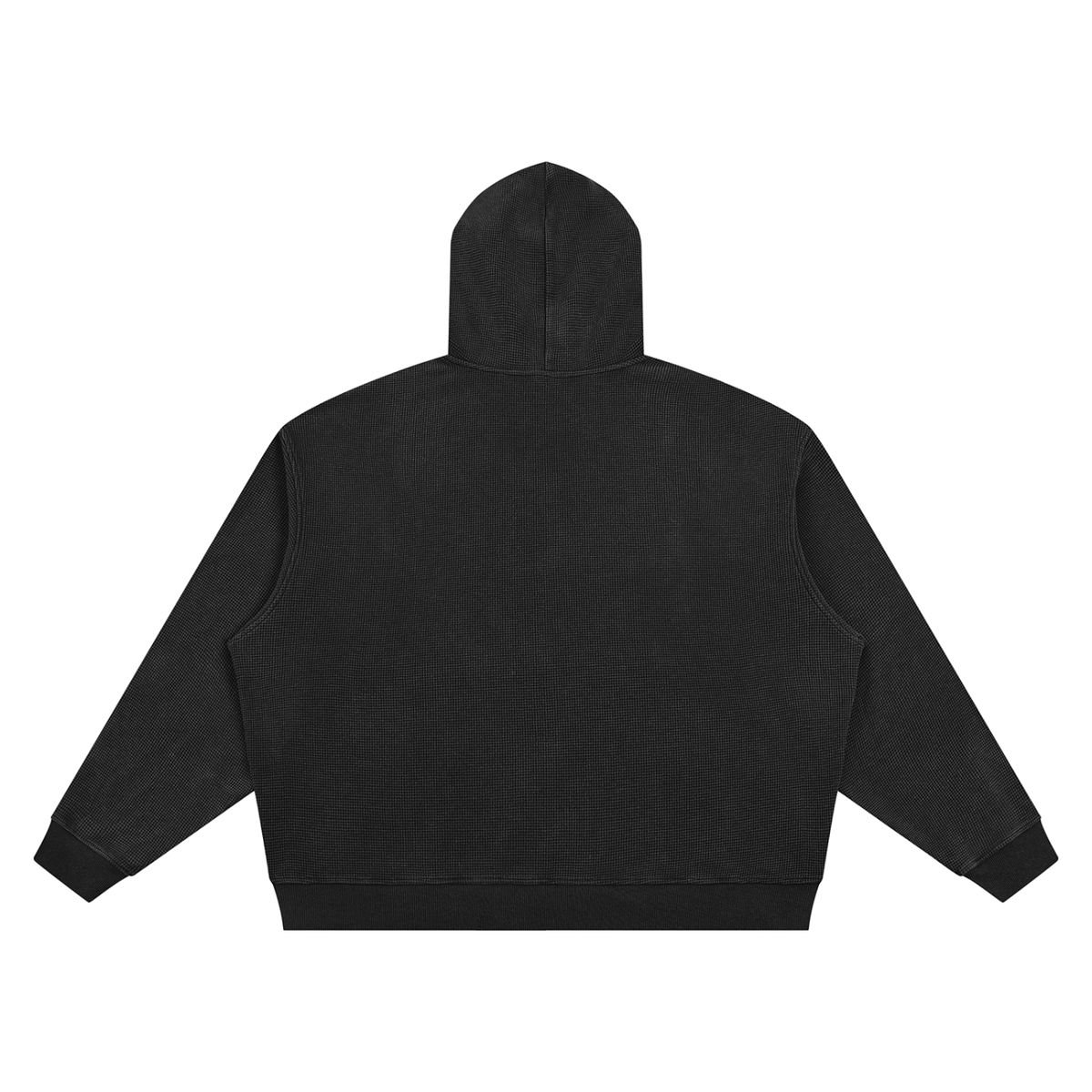 Unisex Vintage Wash Waffle Boxy Hoodie in black, alternate angle