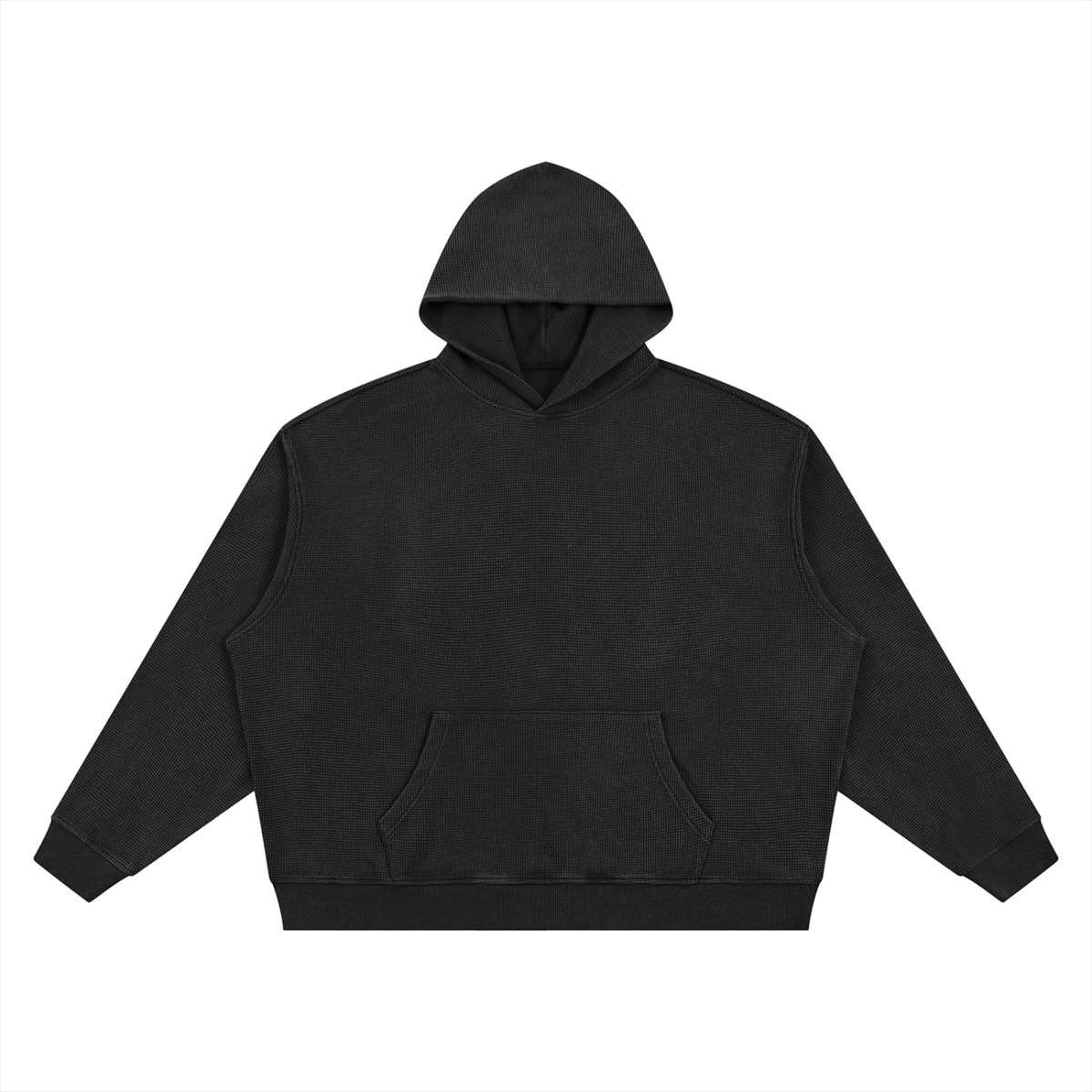 Unisex Vintage Wash Waffle Boxy Hoodie in black