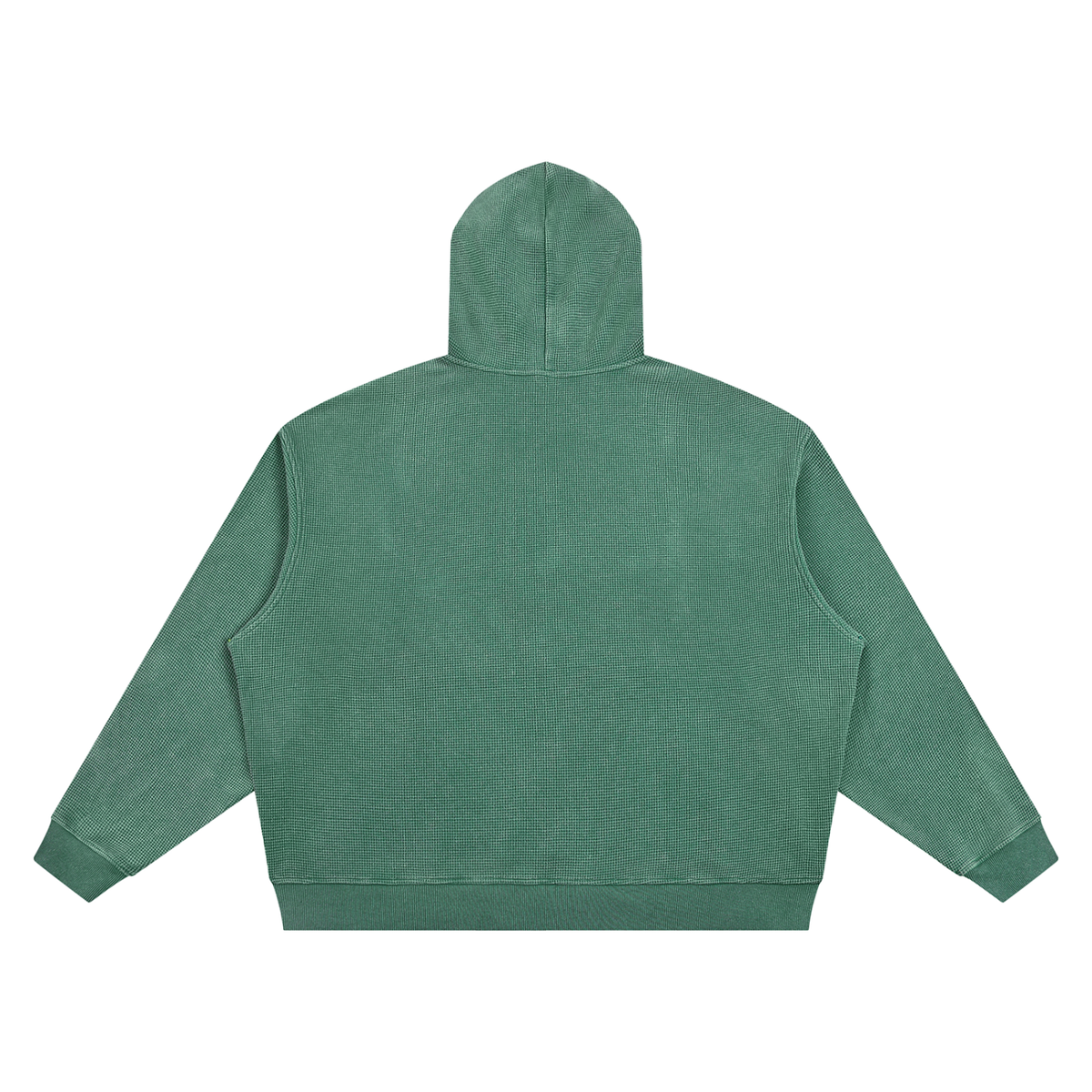 Unisex Vintage Wash Waffle Boxy Hoodie in blackish green, alternate angle