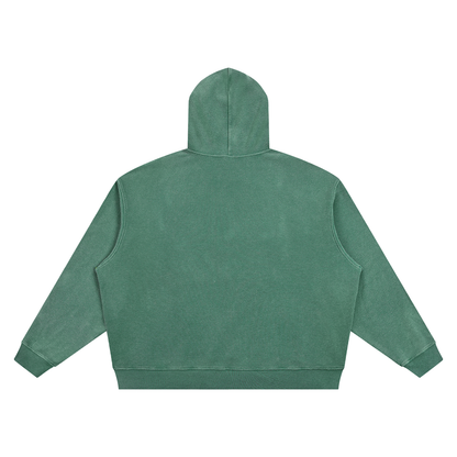 Unisex Vintage Wash Waffle Boxy Hoodie in blackish green, alternate angle
