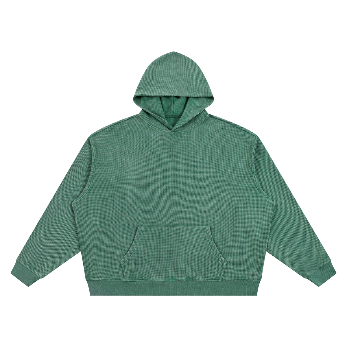 Unisex Vintage Wash Waffle Boxy Hoodie in blackish green