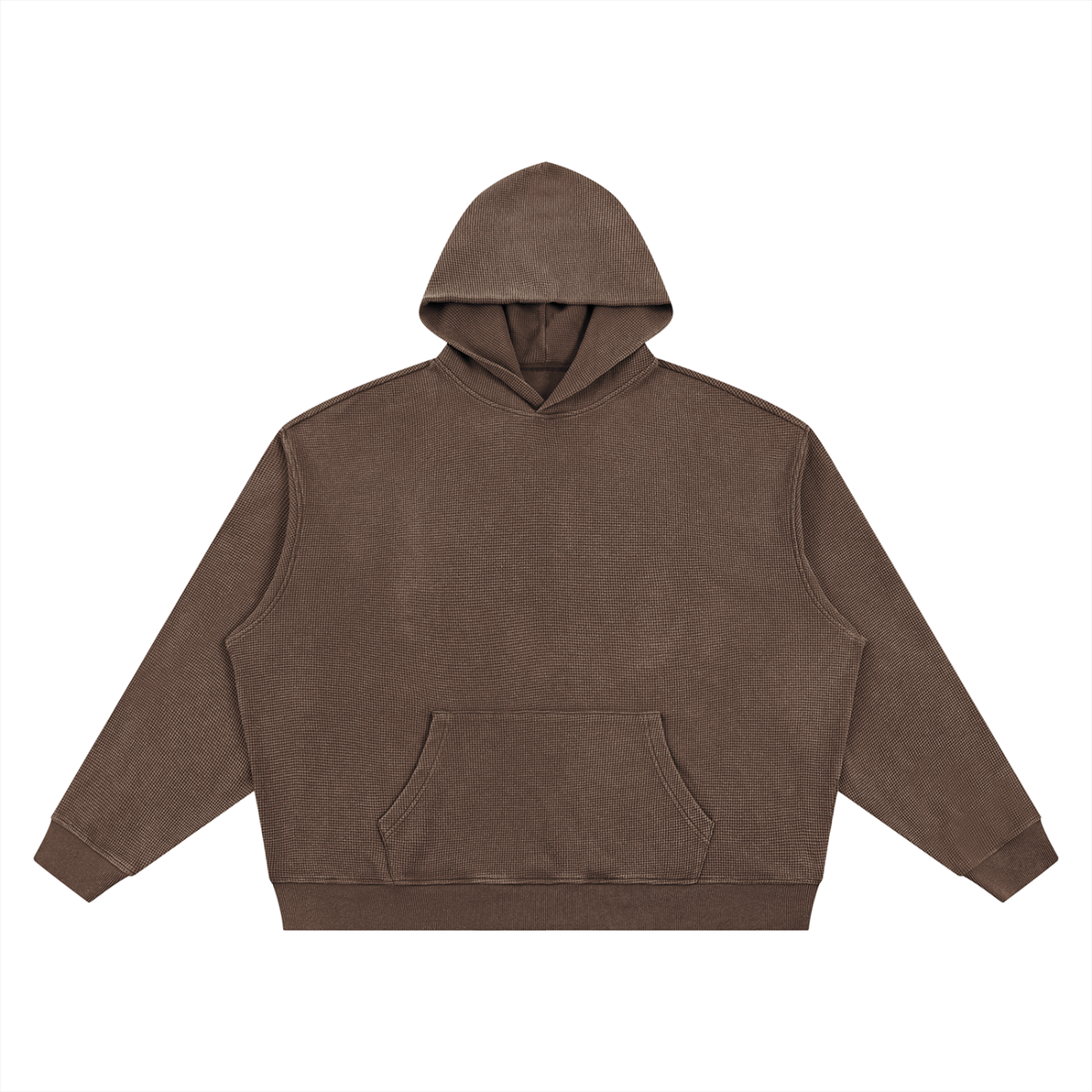 Unisex Vintage Wash Waffle Boxy Hoodie in brown