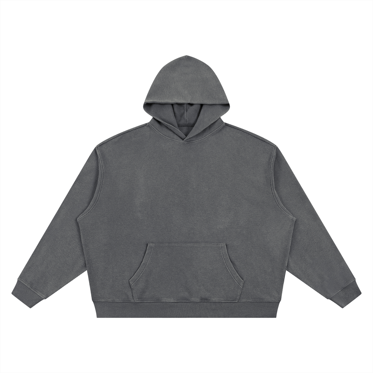 Unisex Vintage Wash Waffle Boxy Hoodie in dark gray