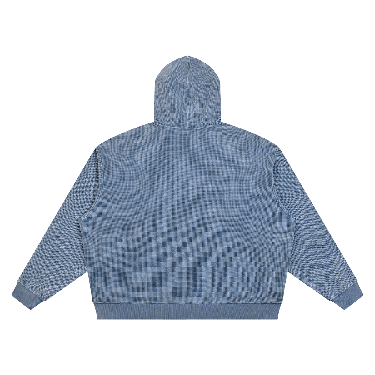 Unisex Vintage Wash Waffle Boxy Hoodie in jeans blue, alternate angle