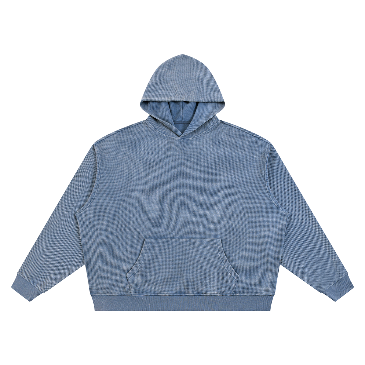 Unisex Vintage Wash Waffle Boxy Hoodie in jeans blue
