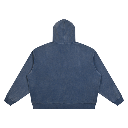 Unisex Vintage Wash Waffle Boxy Hoodie in navy blue, alternate angle
