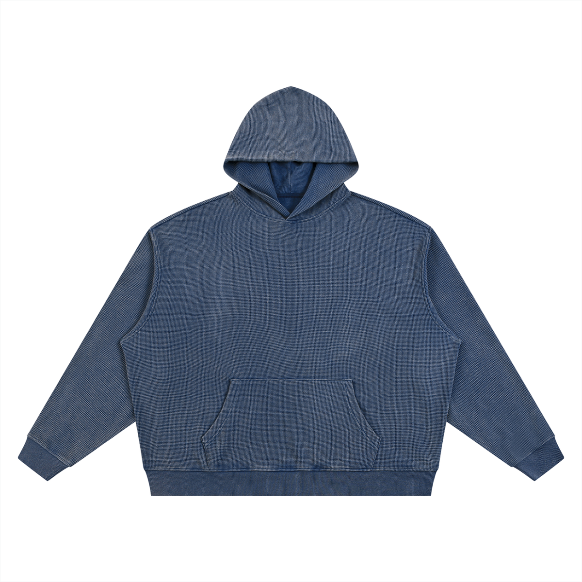 Unisex Vintage Wash Waffle Boxy Hoodie in navy blue
