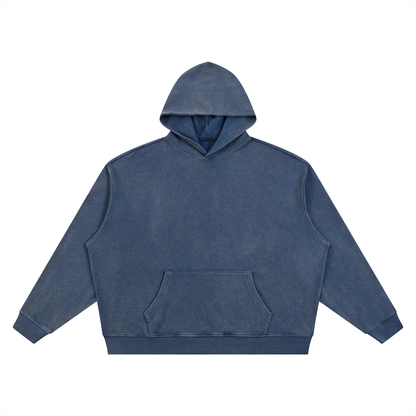 Unisex Vintage Wash Waffle Boxy Hoodie in navy blue
