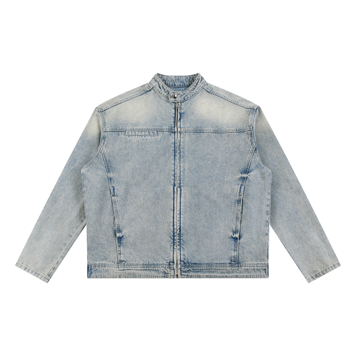 Unisex Vintage Wash Zip Denim Jacket in blue