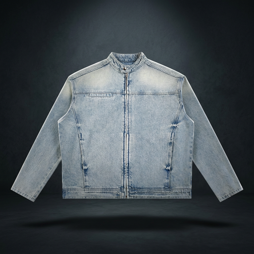 Unisex Vintage Wash Zip Denim Jacket