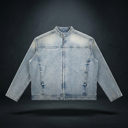 Unisex Vintage Wash Zip Denim Jacket