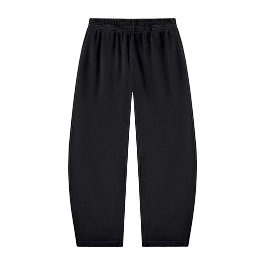 Unisex Vintage Washed Barrel Leg Sweatpants in black