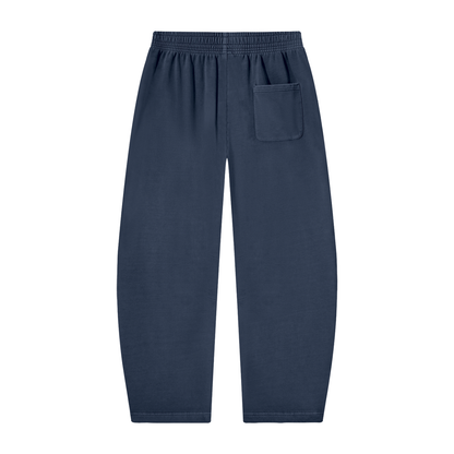 Unisex Vintage Washed Barrel Leg Sweatpants in navy blue, alternate angle