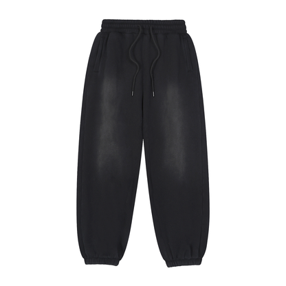 Unisex Vintage Washed Fleece Jogger Sweatpants in black