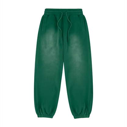 Unisex Vintage Washed Fleece Jogger Sweatpants in dark green