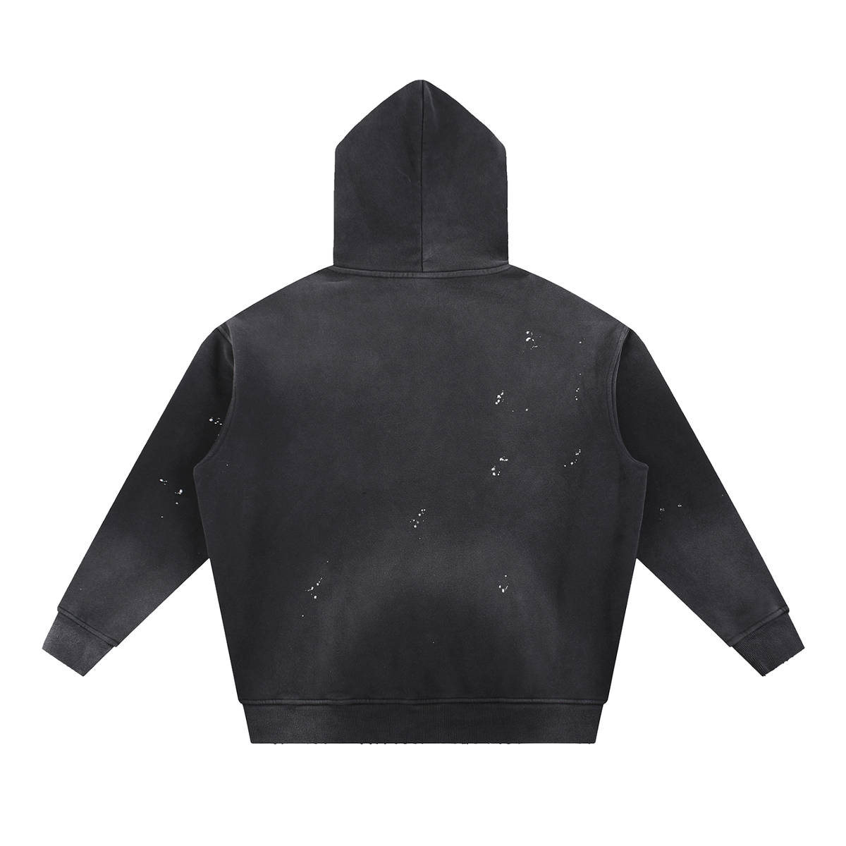 Unisex Vintage Washed Frayed Fleece Hoodie in black, alternate angle