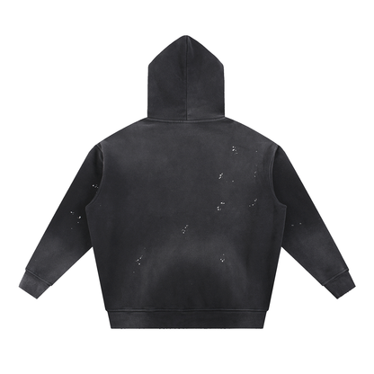 Unisex Vintage Washed Frayed Fleece Hoodie in black, alternate angle