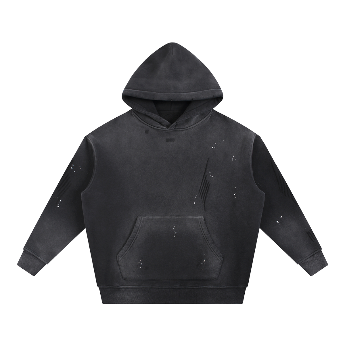 Unisex Vintage Washed Frayed Fleece Hoodie in black